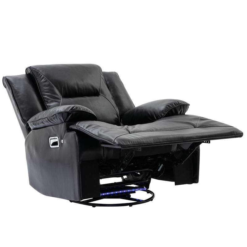 360° Swivel and Rocking Home Theater Recliner Manual Recliner Chair with a LED Light Strip for Living Room,Bedroom, Black