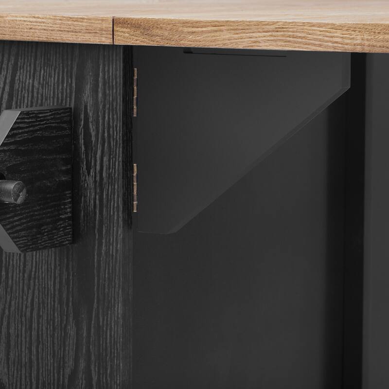 51.30'' Fluted Kitchen Island with Drop Leaf, Rolling Wheels, Internal Storage Rack, and Towel Rack - 51.3'' x 29.5'' x 36.4''