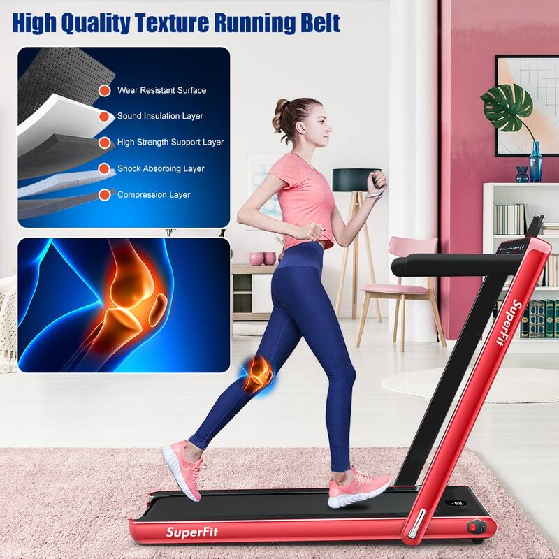 Gymax 2 in 1 Folding Treadmill 2.25HP Running Machine w/ Dual Display - 49'' x 27'' x 42''