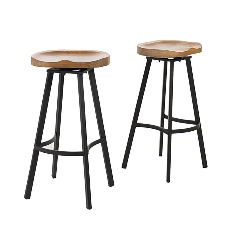 Roomfitters Swivel Bar Stool Set of 2, Pine Wood Seat Barstools with Metal Legs, Modern Counter Seating, Natural+Black