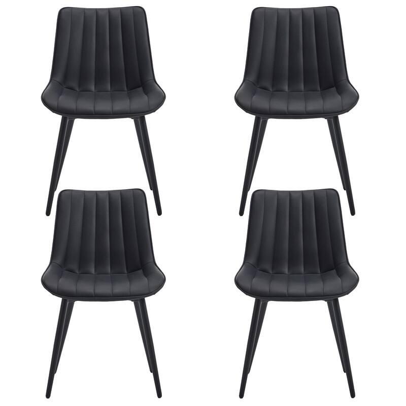 HOMEFUN PU Leather Upholstered Stripes Sturdy Metal Frame Dining Chairs(set of 4)