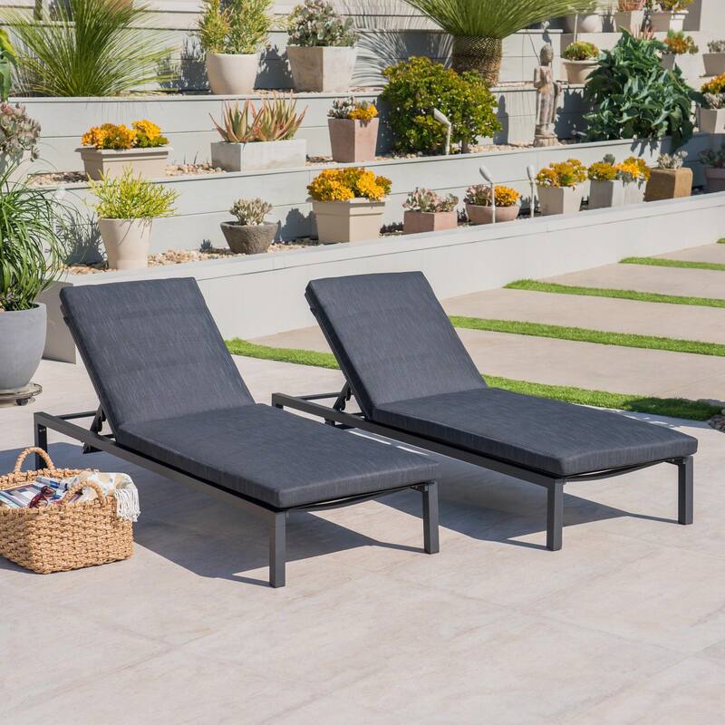 Outdoor aluminum frame chaise lounge with polyester cushions
