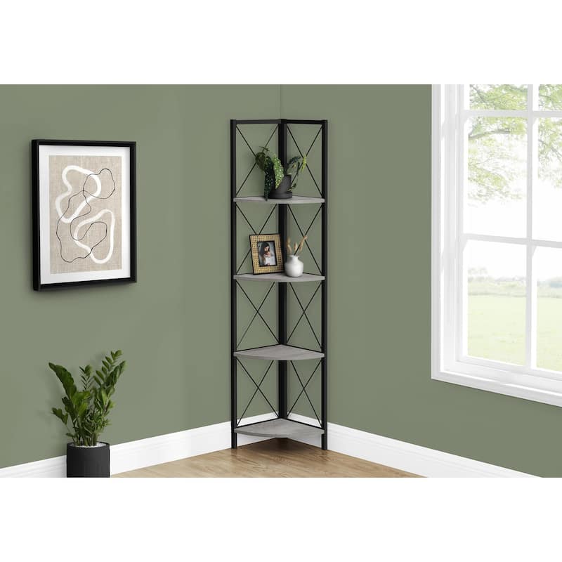 Bookshelf, Bookcase, Etagere, Corner, 4 Tier, 60"h, Office, Bedroom, Laminate, Metal, Contemporary, Modern