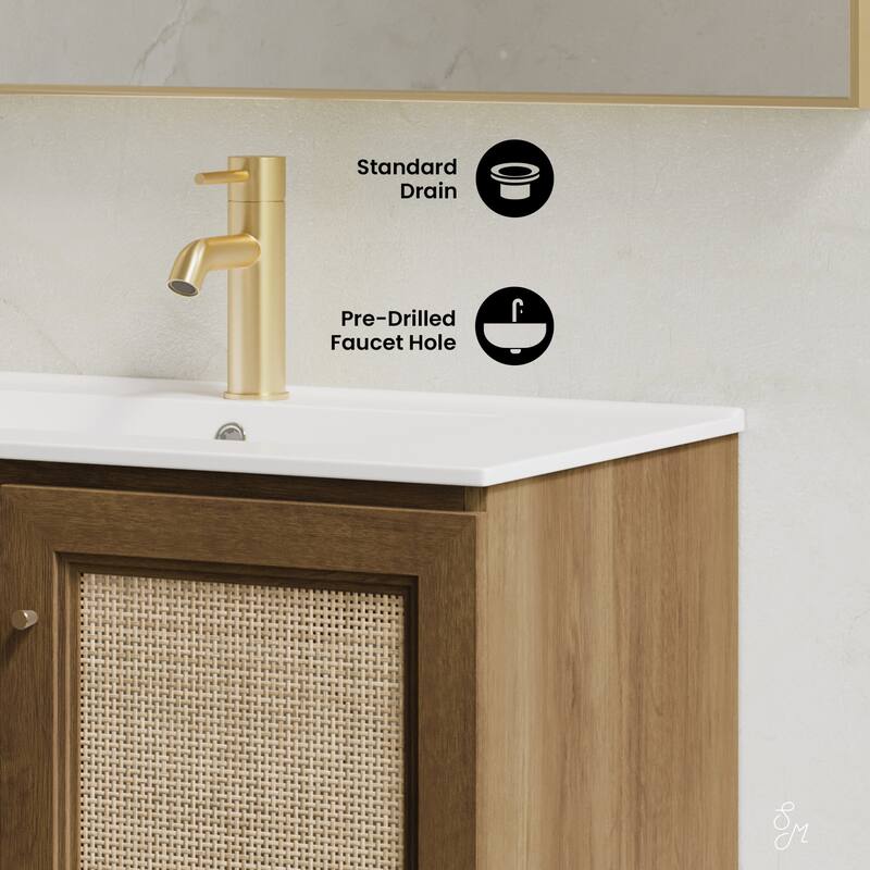 Classe 30" Wall-Mounted Bathroom Vanity In Brown Oak With Single Faucet Hole Vanity Top - 30