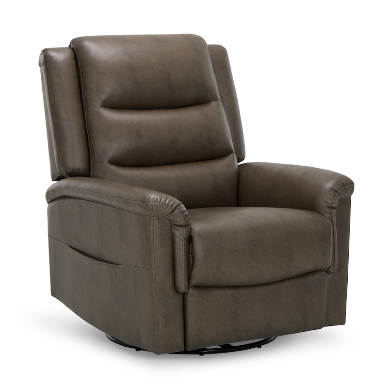 Premium Leather Swivel Recliner Chair with Rocking Motion Wide Seat Thick Cushioned Back - Light Brown