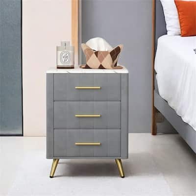 Upholstered Wooden Nightstand,Bedside Table w/Marbling Sticker Worktop