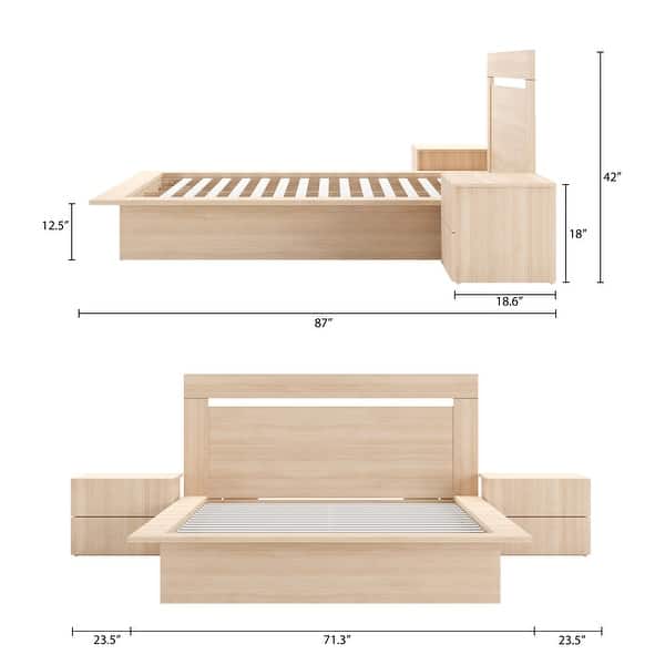dimension image slide 2 of 4, Malibu 4-Piece Bedroom Set with Bed, Headboard, and 2 Nightstands