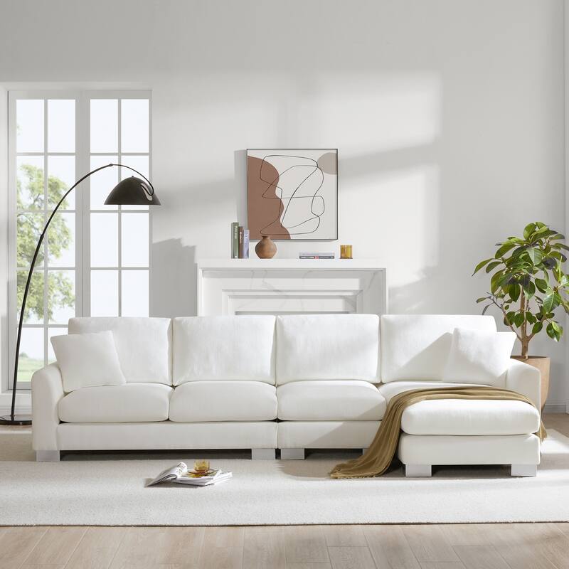L-shaped Luxury Couch Set, Sectional Sofa with 2 Pillows, Chaise