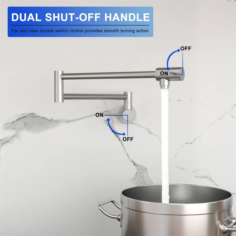 Wall Mount Kitchen Faucet, Folding Stretchable,Single Hole,Two Handles