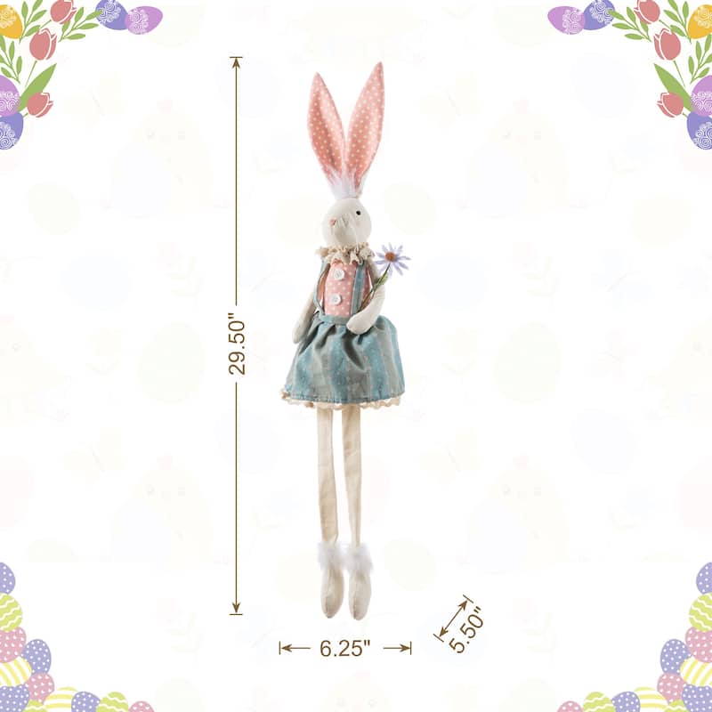 Glitzhome Easter Fabric Girl Boy Bunny Duck Shelf Sitters or Standing Figurines Decor