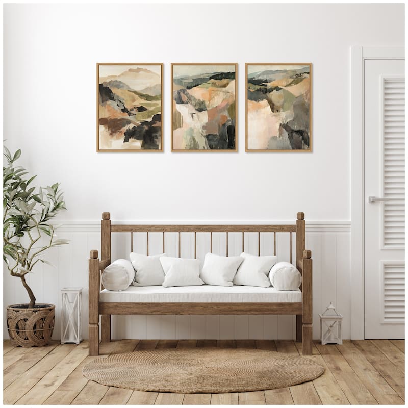 Kate and Laurel Sylvie Tonal Mountains - 3 Piece Framed Canvas Art Set by Amy Lighthall