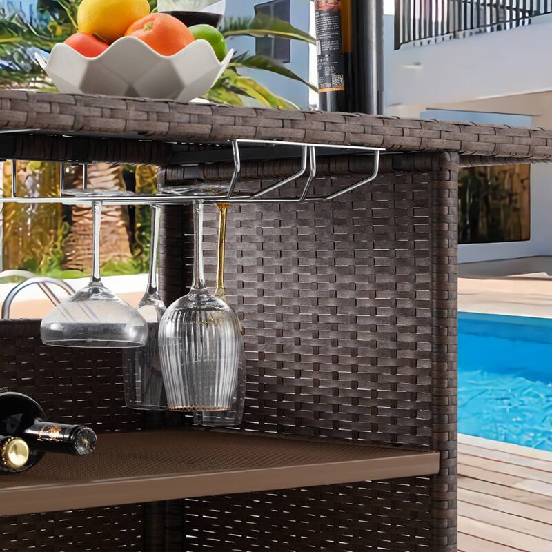AVAWING 3PCS Patio Bar Set Outdoor Rattan Bar Set with Removable Cushion