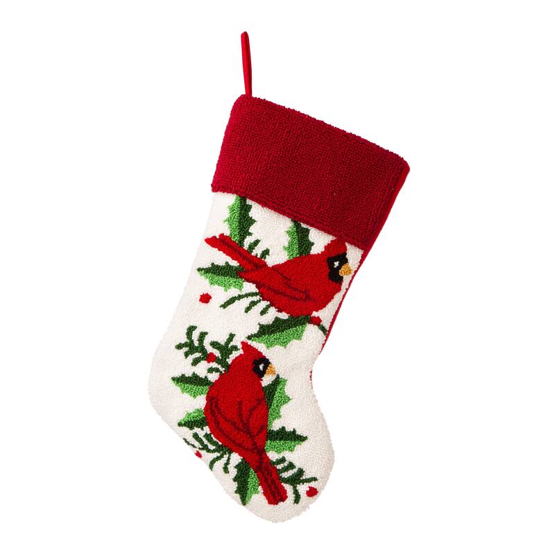 Glitzhome 21"L Poinsettia Cardinal Hooked Stocking - Cardinal
