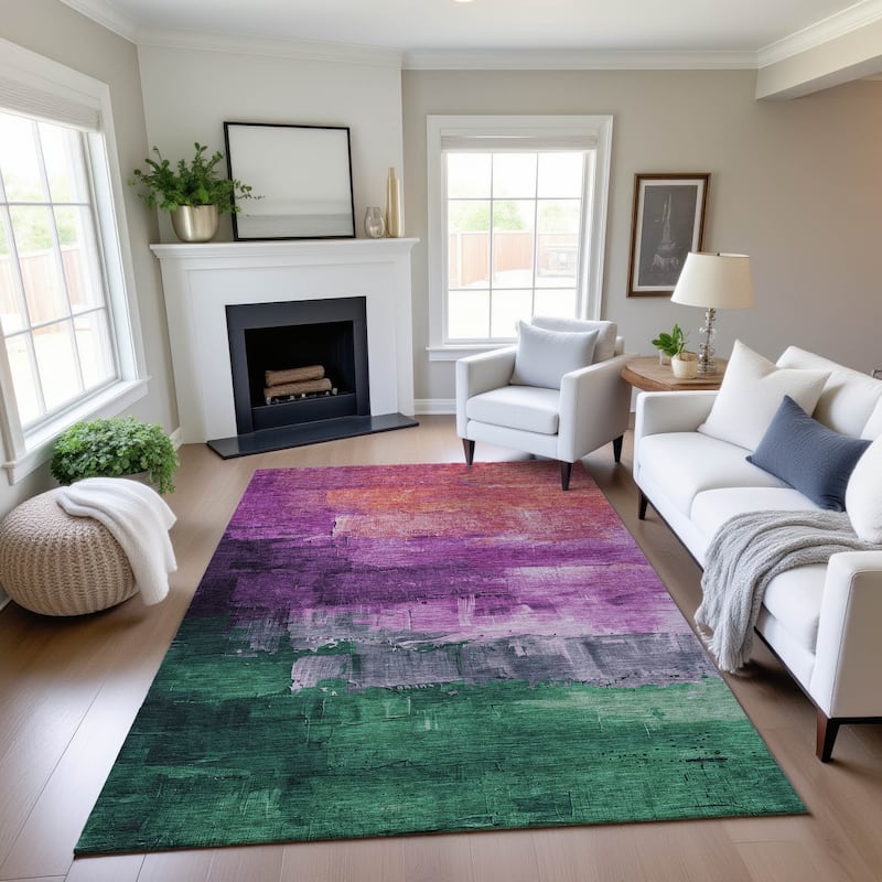 Premium Washable Super Soft Modern Brushstrokes Mayfield Rug - Purple - 2'6" x 3'10"