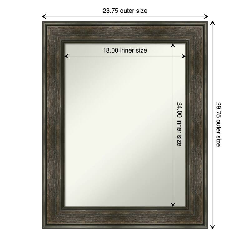 Non-Beveled Bathroom Wall Mirror - Rail Rustic Char Frame - 24 x 30 in - Rail Rustic Char