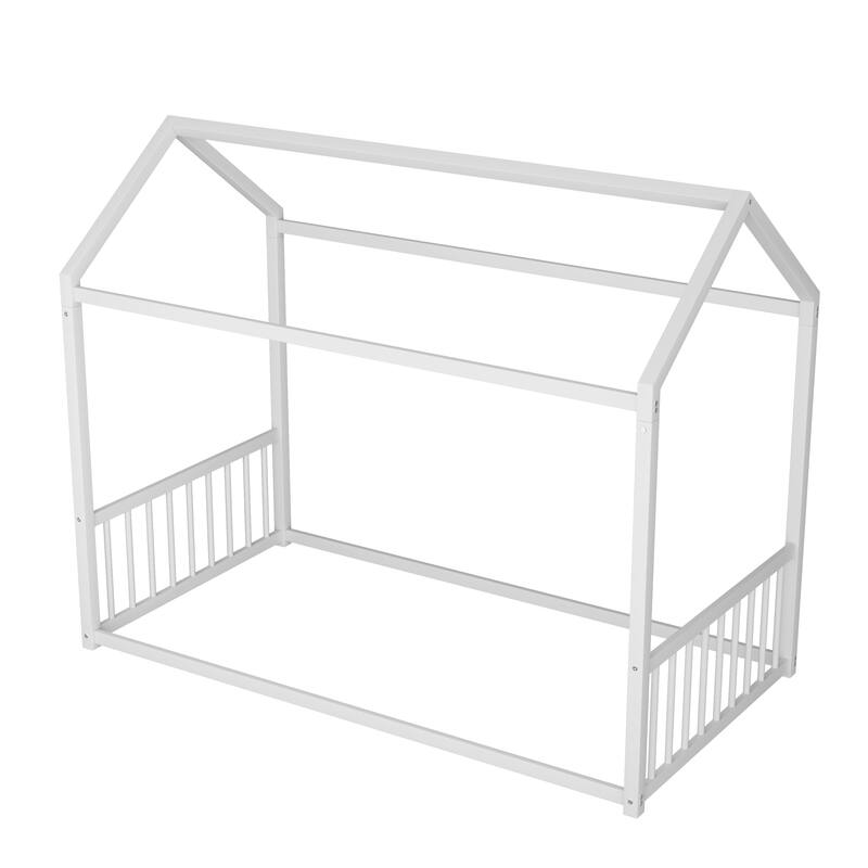 Montessori Metal House Bed with End Guardrails by Harper&Bright Designs