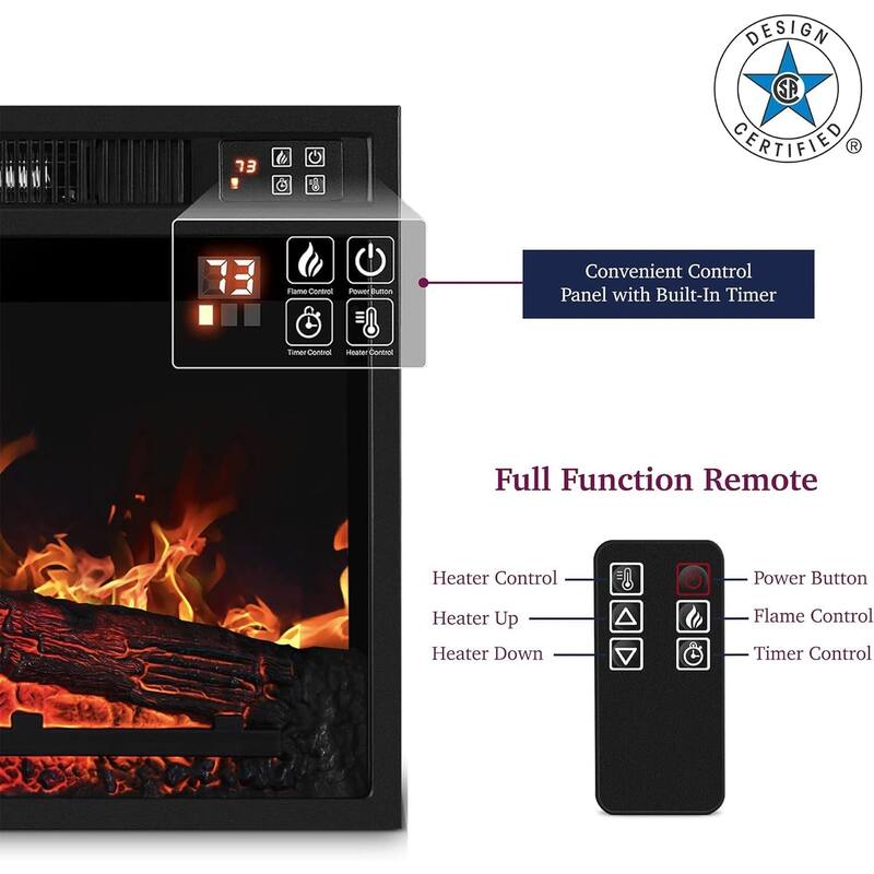 23" Electric Infrared Fireplace Insert, Adjustable Realistic Log and Flame Display, Remote Control, 1400W Heater for Indoor Use