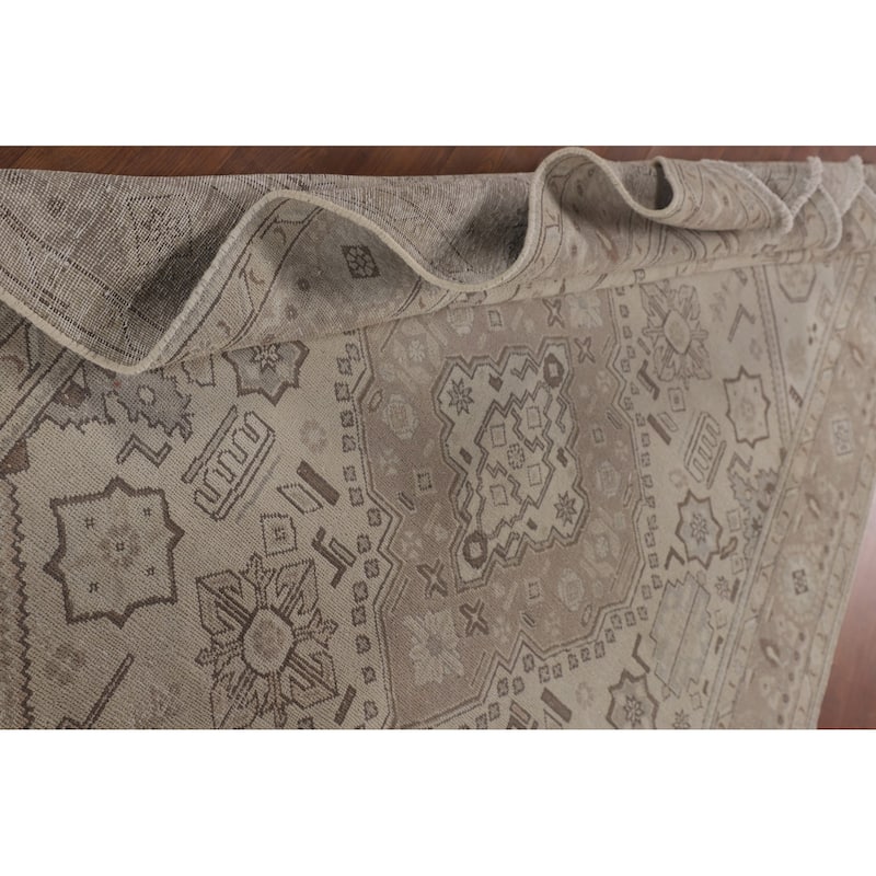 Beige Distressed Tabriz Persian Vintage Rug Handmade Wool Carpet - 6'4"x 9'8"
