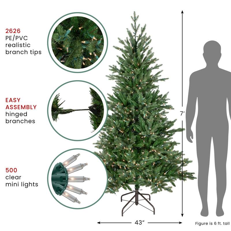 Medium Grande Spruce Artificial Christmas Tree 7' Clear Lights - 7 Foot