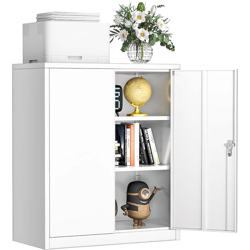 36 inch Metal Office File Storage Cabinet Locker with Locking Doors and Adjustable Shelves for Home Office, Garage, Pantry - White