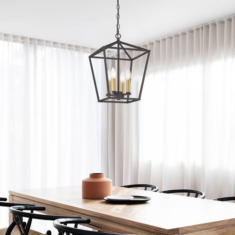 Finnick 4-light Modern Farmhouse Lantern Kitchen Island Pendant with UL Certified - Black & Brass