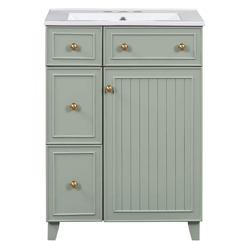 GDFStudio - Luna Wood & Ceramic 24" Bathroom Vanity Cabinet with Drawers & Door