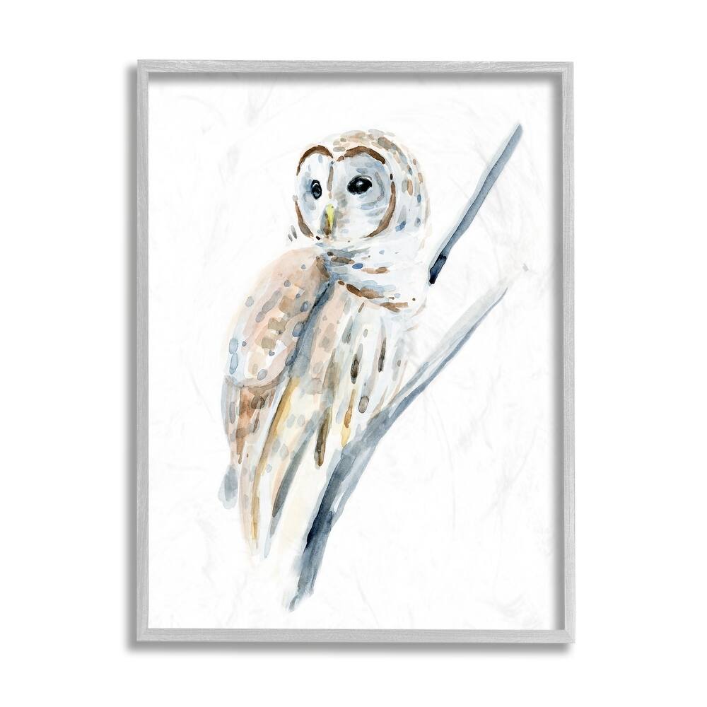 Stupell Soft Arctic Owl Perched on Minimal Branch Framed Wall Art