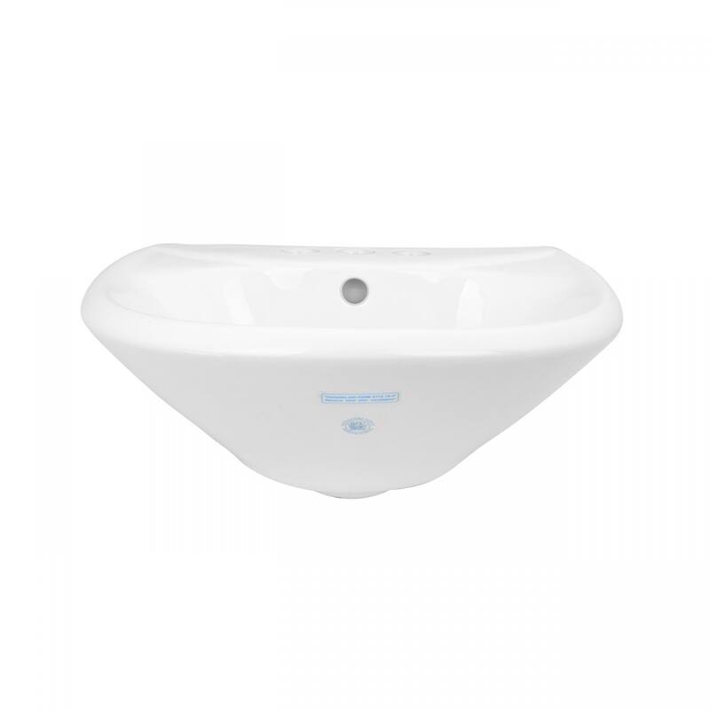 Ondine White 16" W Small Sink Basin For Pedastal Sink With Centerset Faucet Holes And Overflow Hole