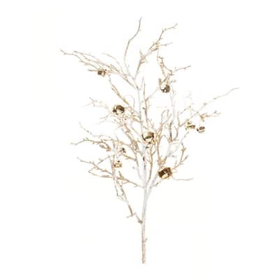 Flocked Sleigh Bell Christmas Twig Branch Spray - 33" - Set of 2