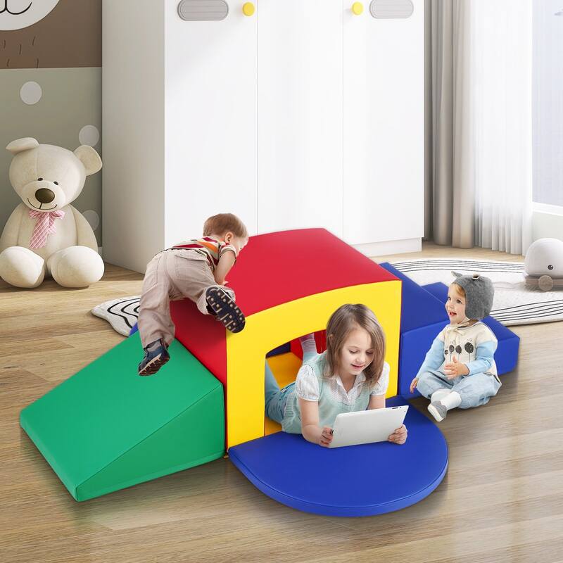 Multi Color Foam Climbing Tunnel Set for Kids with Pads and Ramp - Multi Color