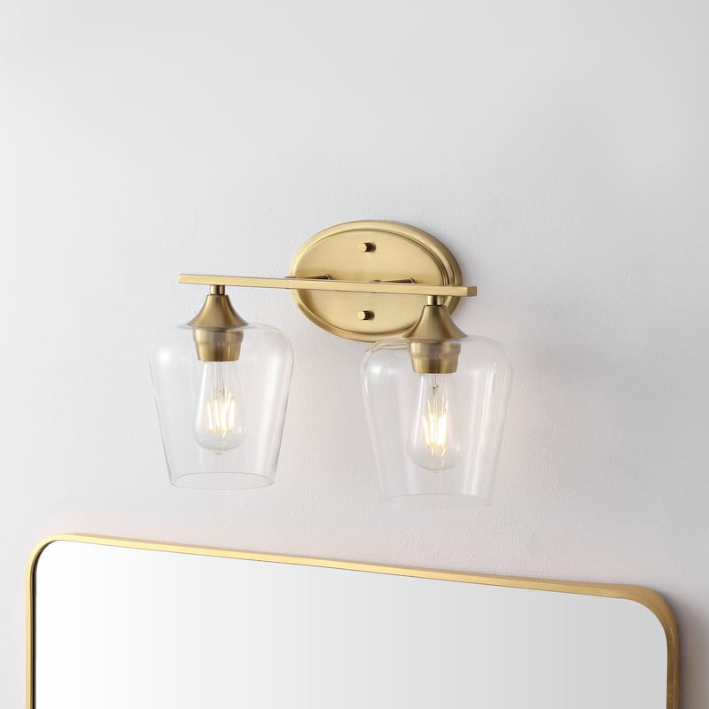 Iron/Seeded Glass LED Vanity Light, by JONATHAN Y - 2-Light - Brass Gold