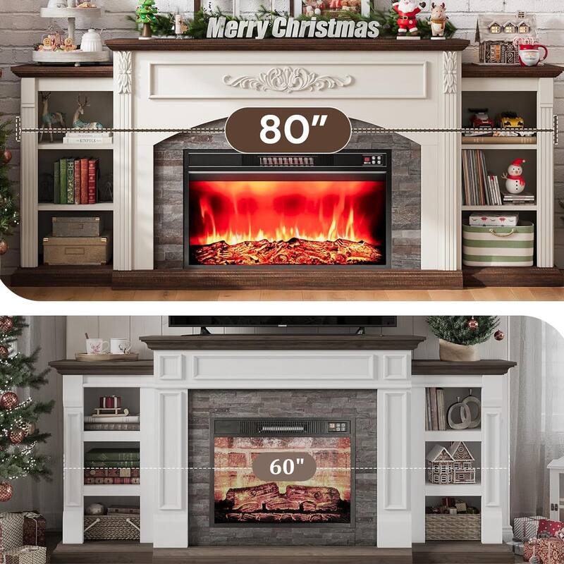 78 inch Electric Fireplace Mantel Fireplace TV Stand Entertainment Center with 30 inch Fireplace Insert Heater and Storage