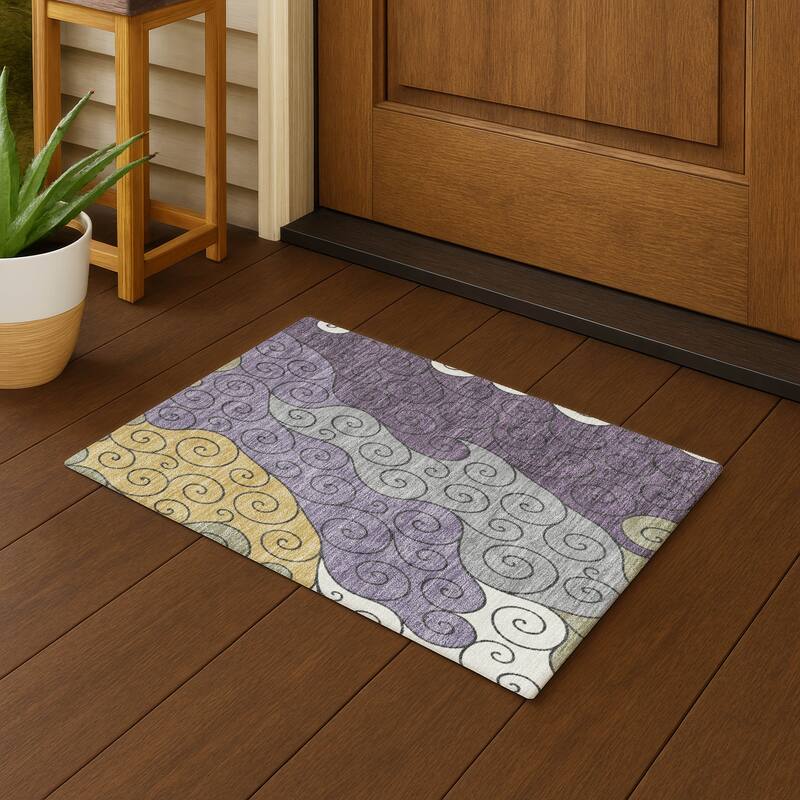 Machine Washable Indoor/ Outdoor Swirly Chantille Rug - Plum - 1'8" x 2'6"