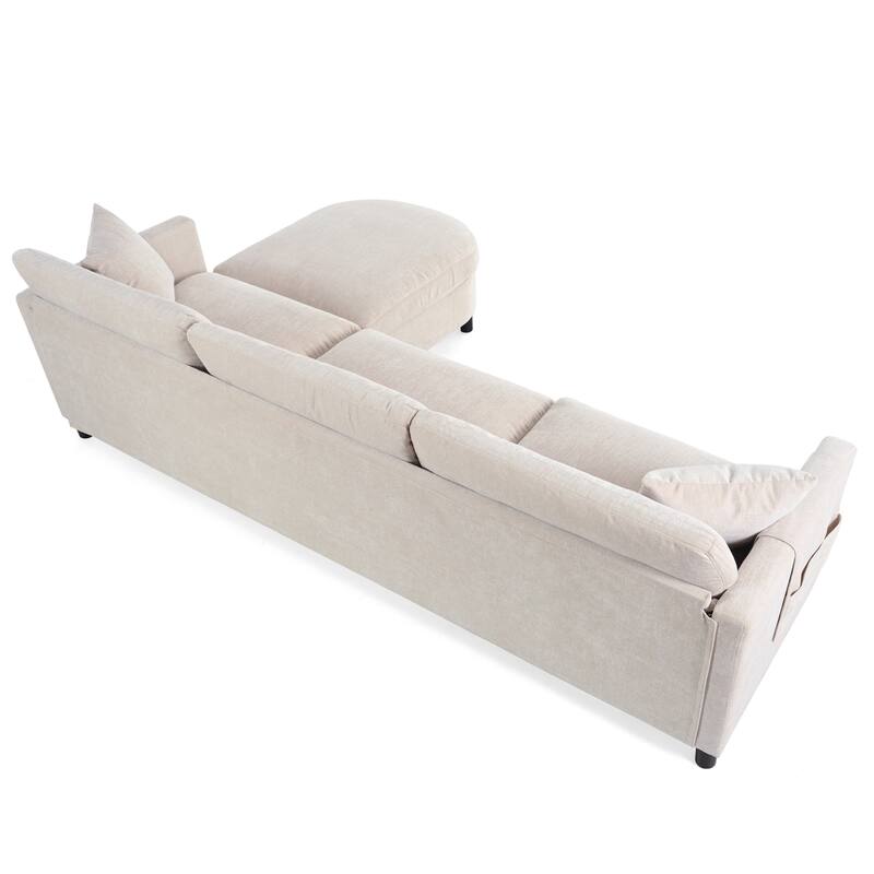 Beige 107.87'' Spacious 4-Seater Sofa with Movable Ottoman and Convenient Storage