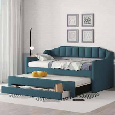 Upholstered Daybed with Trundle and 3 Drawers