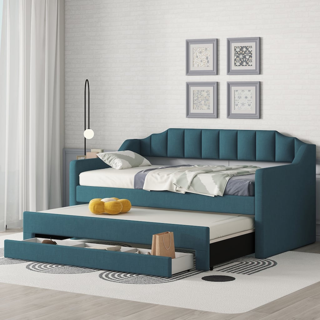 Upholstered Daybed with Trundle and 3 Drawers