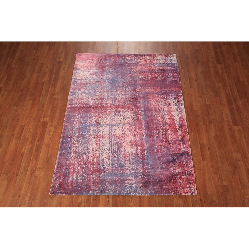 Colorful Abstract Contemporary Rug Hand-Knotted Wool Carpet - 4'8" x 6'7"