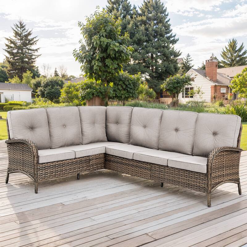 Outdoor Sectional Sofa Couch with Comfy Cushions Brown-Beige - Brown - Brown - Beige