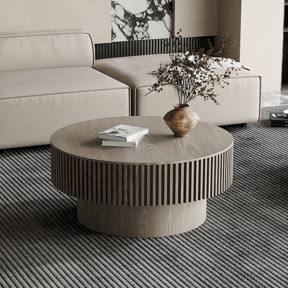 Modern 31.5" Round Coffee Table with Storage Solid Wood Veneer for Living Room and Bedroom Use