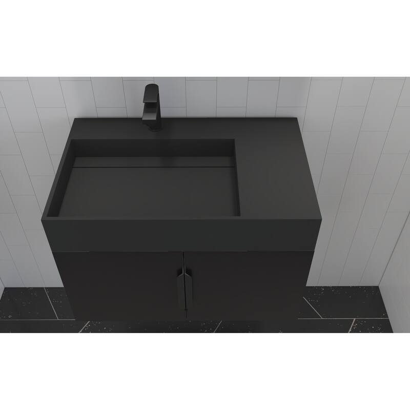 Amazon 30" Wall Mounted Bathroom Left Basin Vanity Set w/ Black Top