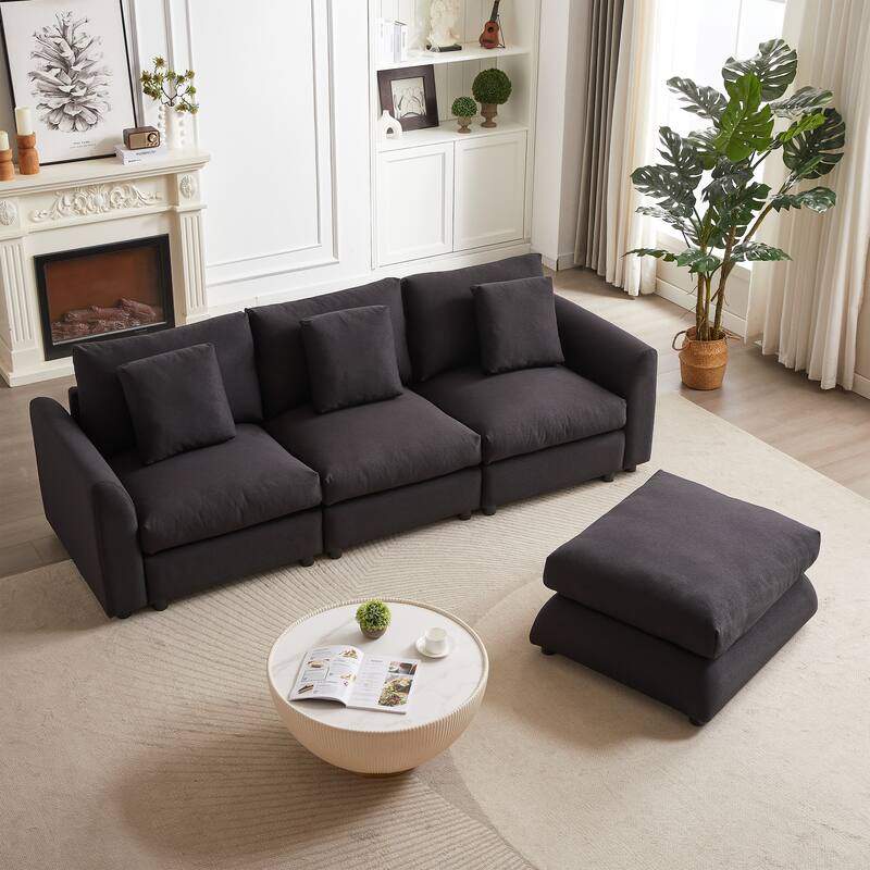 102.2" Fabric L-Shaped Modular Sleeper Sectional Sofa with Ottoman