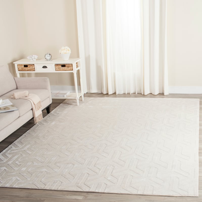 SAFAVIEH Couture Hand-knotted Tibetan File Modern Wool Rug - 8' x 10' - Ivory/Ivory