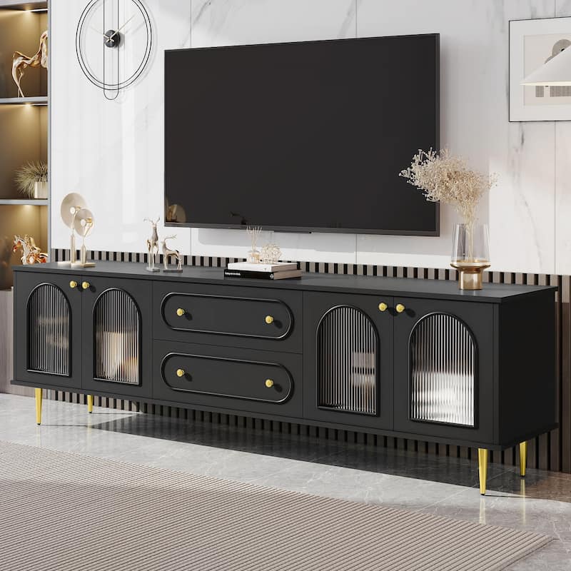 TV Cabinet with Five Metal Legs and Metal Handles