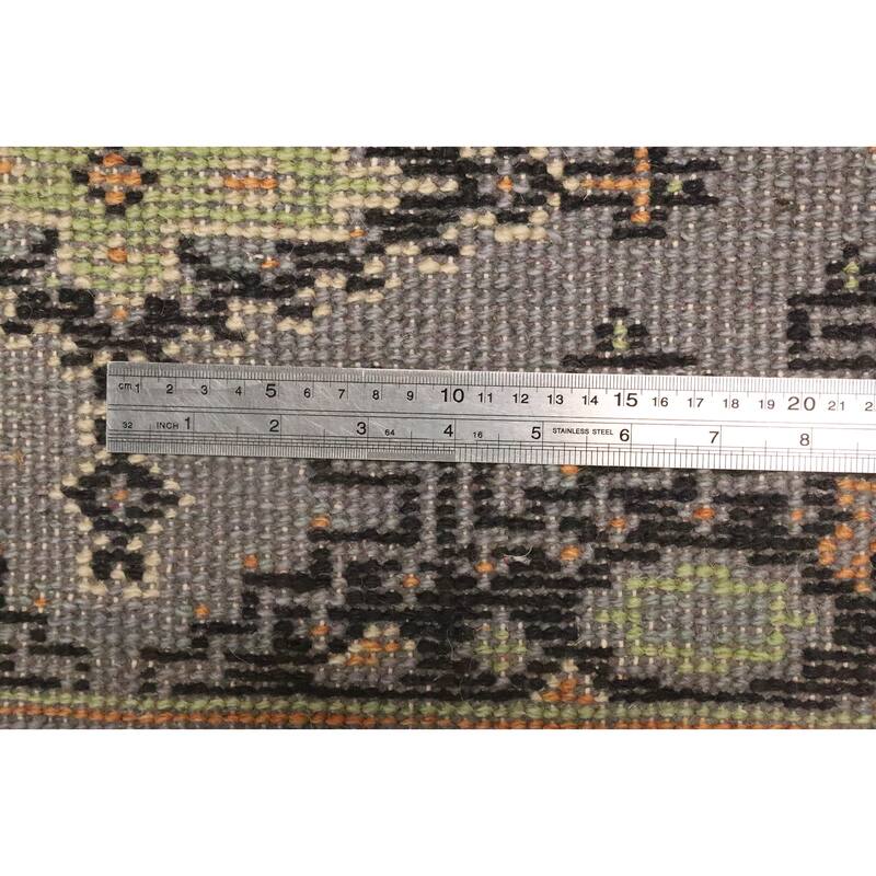 Hand Knotted Oriental 100% Wool Carpet Traditional Geometric Greys & Charcoal Viss Runner Rug - 7' 9'' X 2' 7''