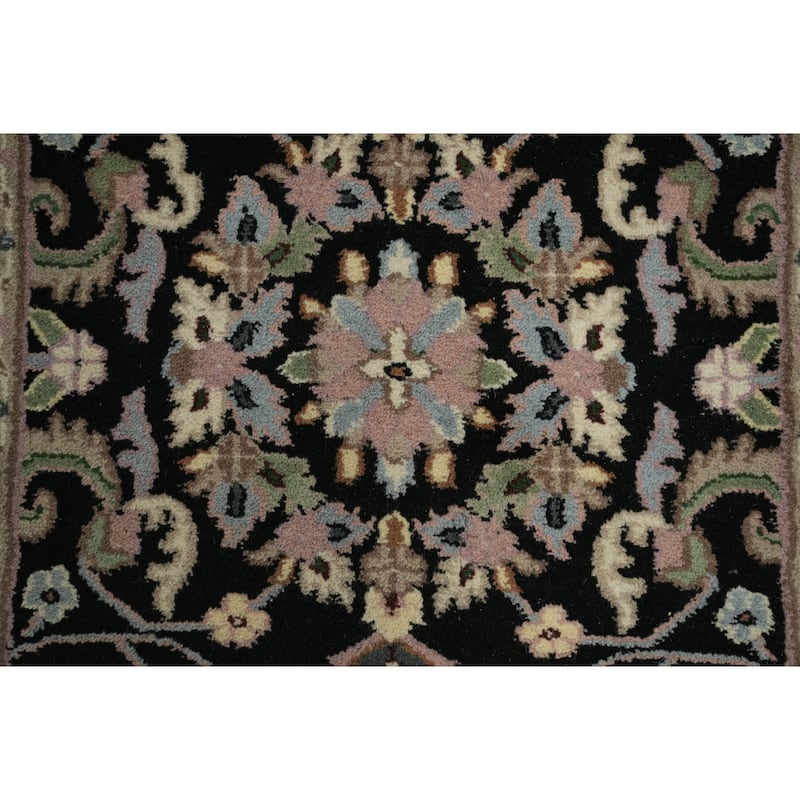 Hand Knotted Oriental 100% Wool Carpet Traditional All-Over Navy Blue & Blues Kashan Runner Rug - 10' 2'' X 2' 6''
