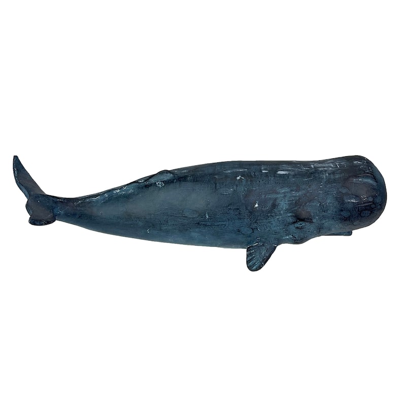 Sperm Whale Statue 15In Hand-Painted Resin Ocean Marine Decor Coastal - 3.5 X 14.5 X 4.5 inches