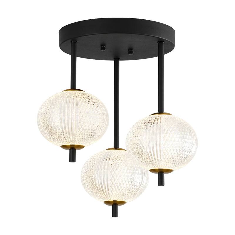 3-Light Cluster Diamond Grid Acrylic Dimmable LED Semi-flush Mount - N/A