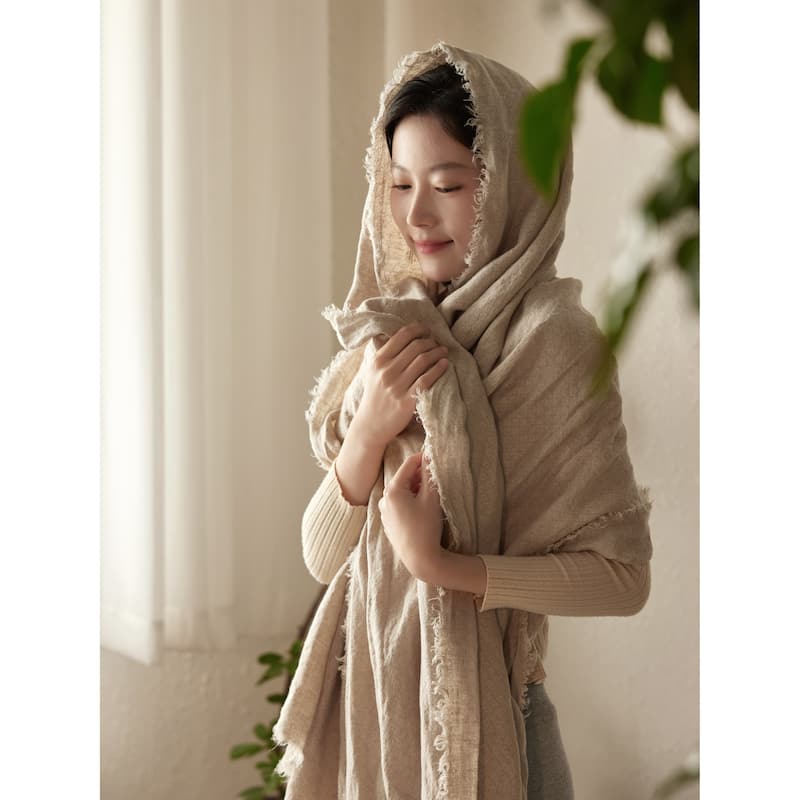 Ana Pure Linen Couch Throw and Multi-Purpose Scarlf-Top Grade & Natural