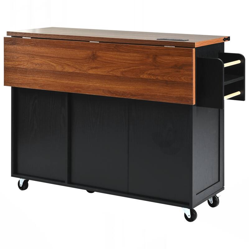 Kitchen Storage Island with Internal Storage Rack, Drop Leaf, Spice Rack, Rolling Kitchen Cart on Wheels