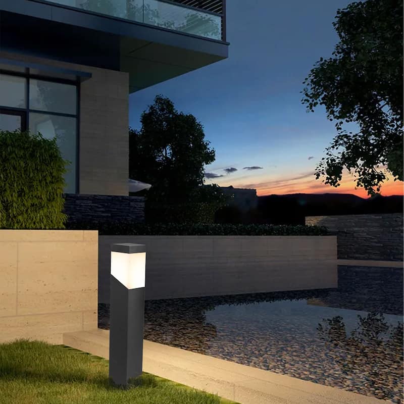 Outdoor Landscape Pathway Lights Modern Bollard Lamp Waterproof Aluminum Floor Lamp Wired with E26 Bulb Socket for Walkway - Grey